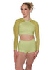 Solid Lycra LS Mesh Raglan Keyhole back Crop Top