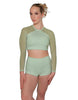 Solid Lycra LS Mesh Raglan Keyhole back Crop Top