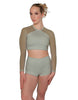 Solid Lycra LS Mesh Raglan Keyhole back Crop Top