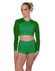 Solid Lycra LS Mesh Raglan Keyhole back Crop Top