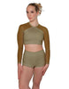 Solid Lycra LS Mesh Raglan Keyhole back Crop Top