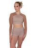 Solid Lycra LS Mesh Raglan Keyhole back Crop Top