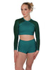 Solid Lycra LS Mesh Raglan Keyhole back Crop Top