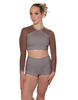 Solid Lycra LS Mesh Raglan Keyhole back Crop Top