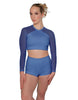 Solid Lycra LS Mesh Raglan Keyhole back Crop Top