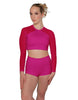 Solid Lycra LS Mesh Raglan Keyhole back Crop Top
