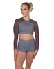 Solid Lycra LS Mesh Raglan Keyhole back Crop Top