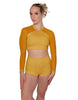 Solid Lycra LS Mesh Raglan Keyhole back Crop Top