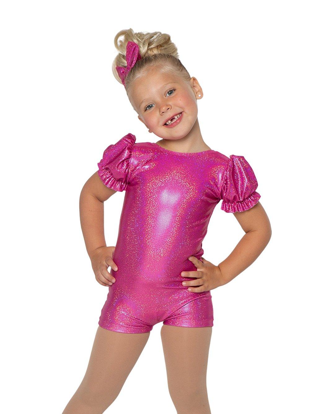 Solid Hologram Puff Sleeve Biketard