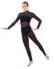 Solid Lycra LS Tneck Open Back Unitard with Bandeau and Panty
