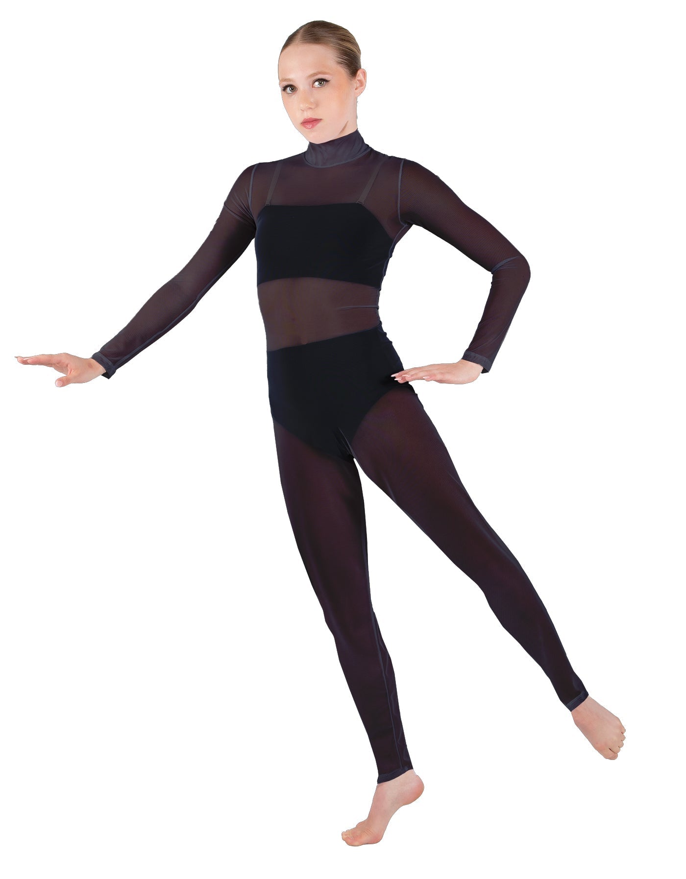 Solid Lycra LS Tneck Open Back Unitard with Bandeau and Panty