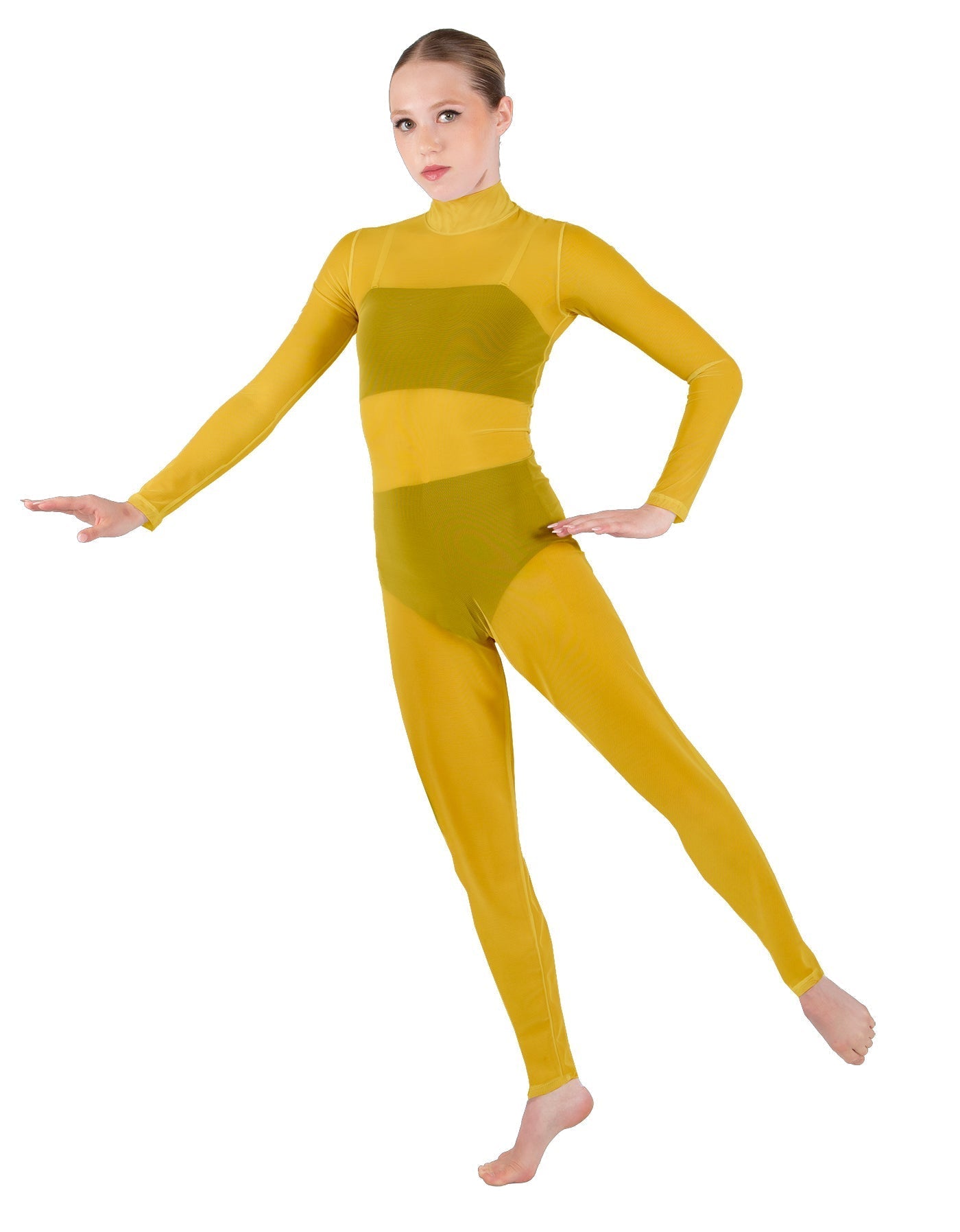 Solid Lycra LS Tneck Open Back Unitard with Bandeau and Panty