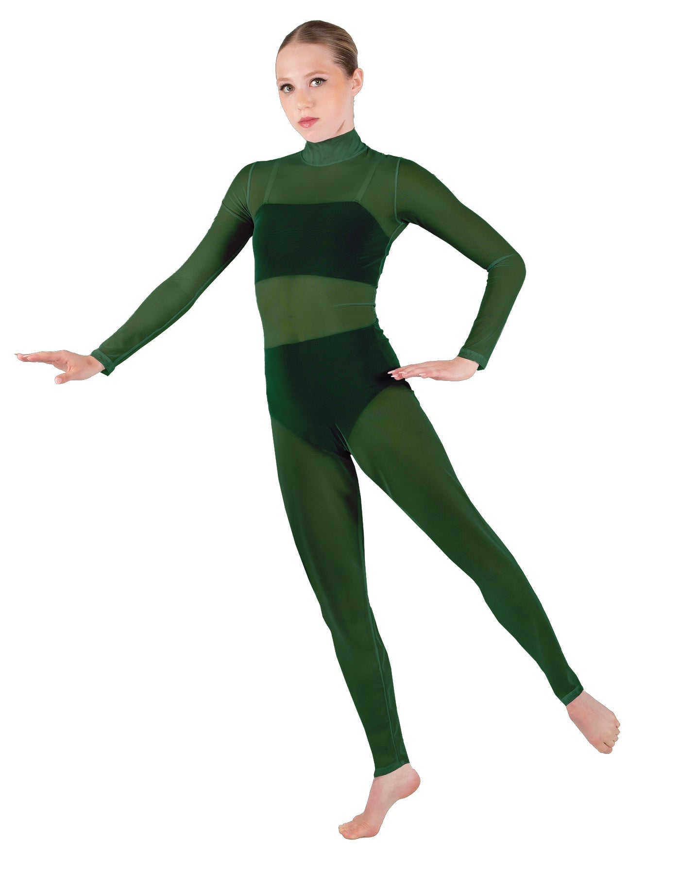 Solid Lycra LS Tneck Open Back Unitard with Bandeau and Panty