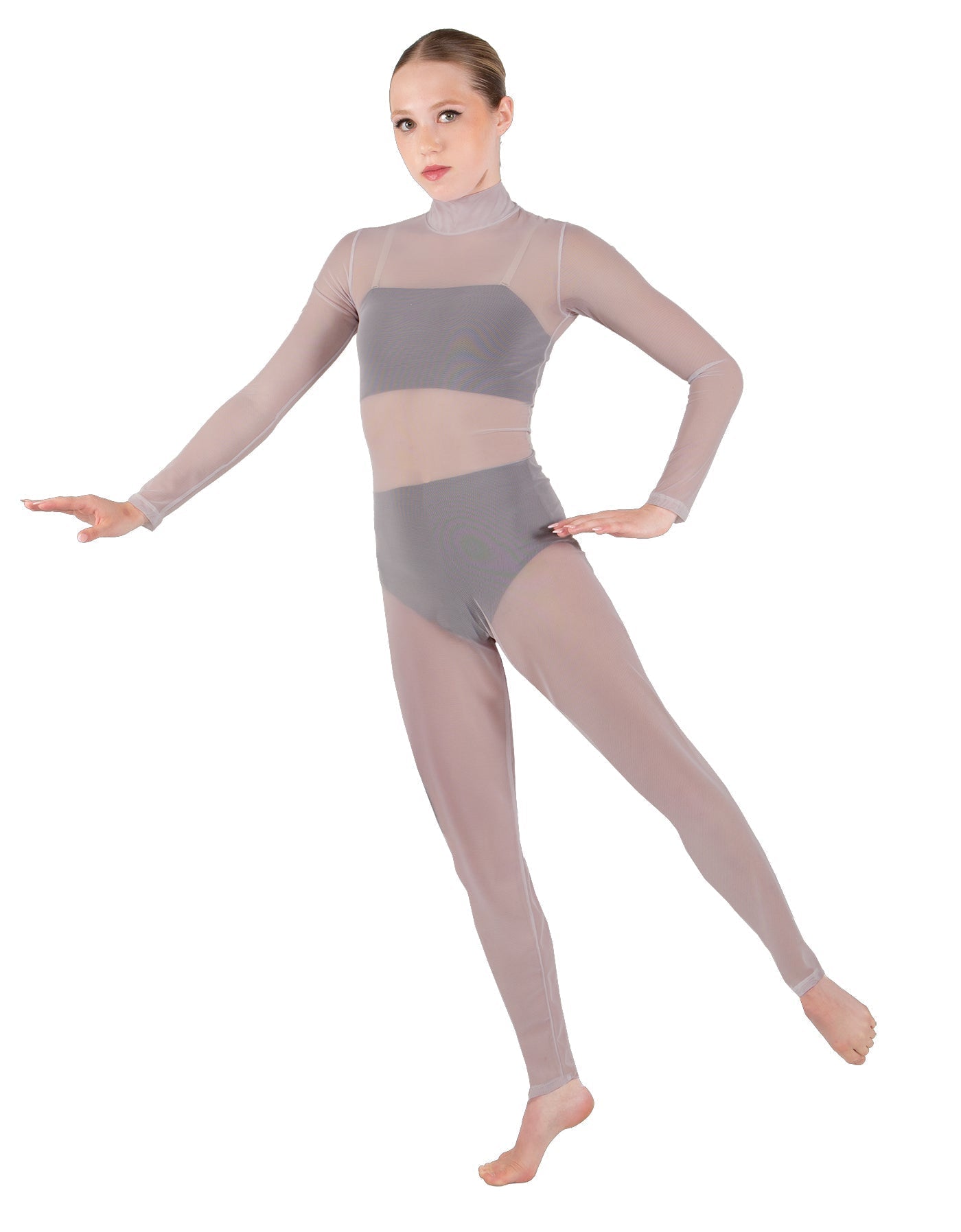 Solid Lycra LS Tneck Open Back Unitard with Bandeau and Panty