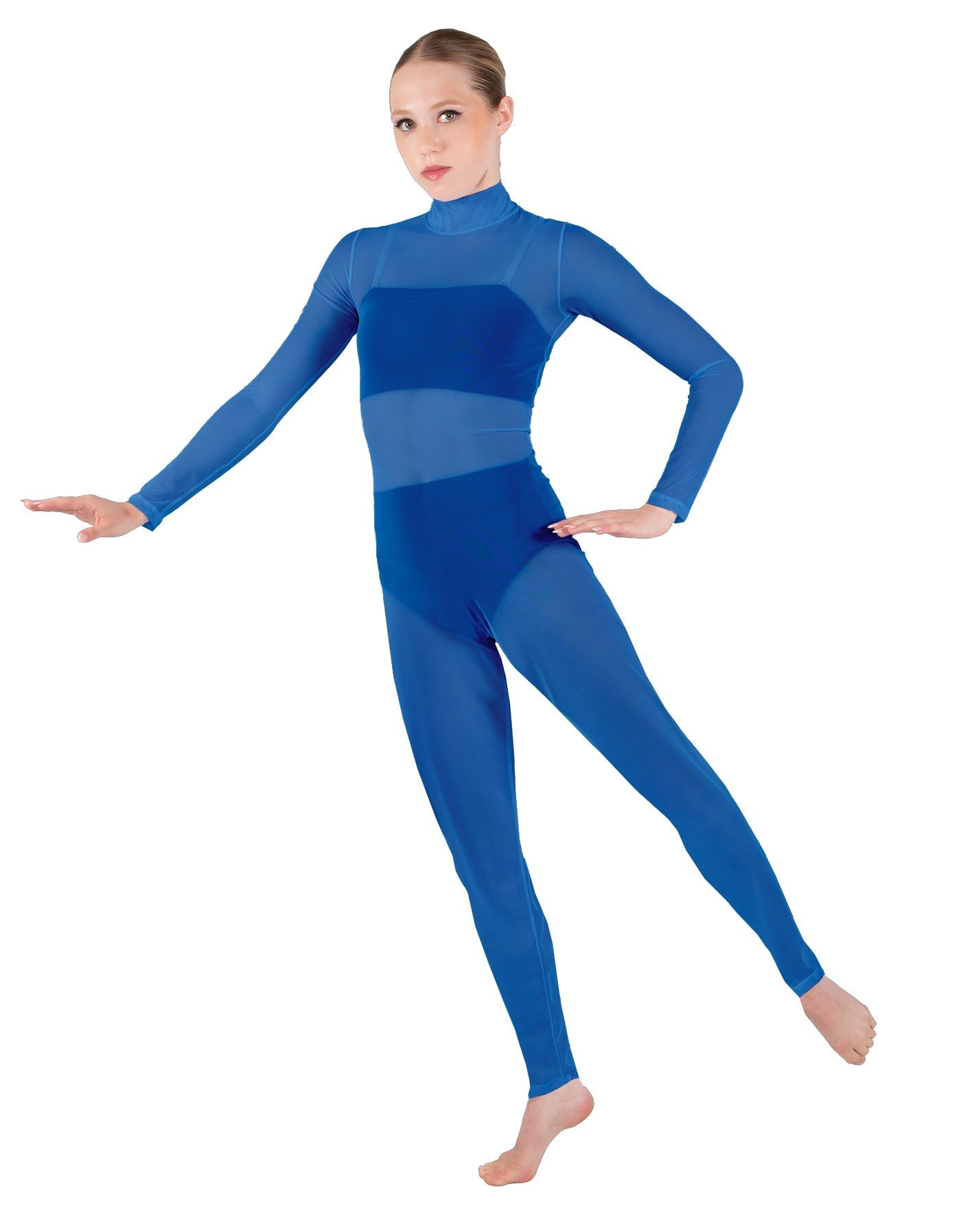Solid Lycra LS Tneck Open Back Unitard with Bandeau and Panty