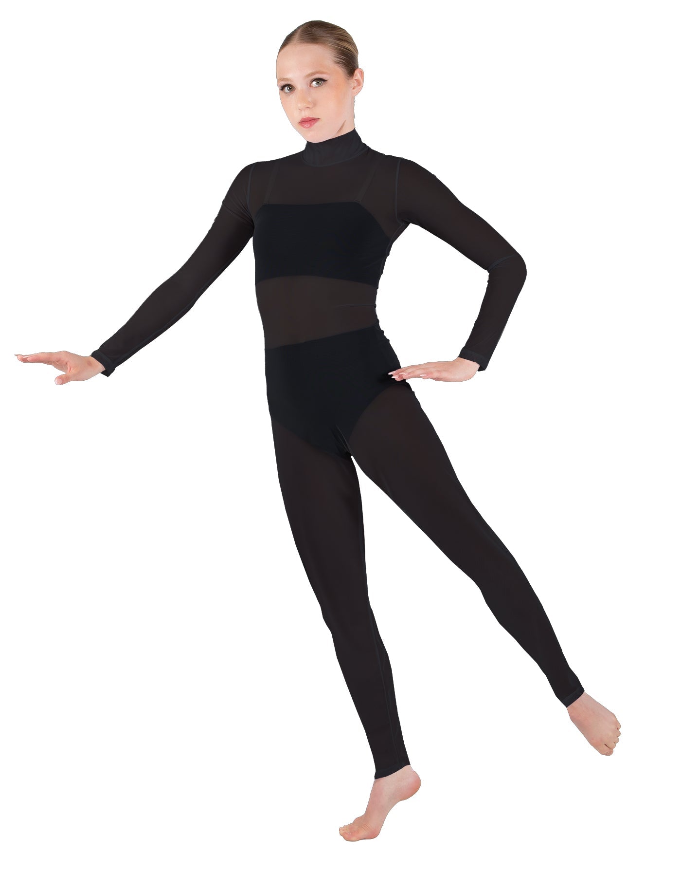 Solid Lycra LS Tneck Open Back Unitard with Bandeau and Panty