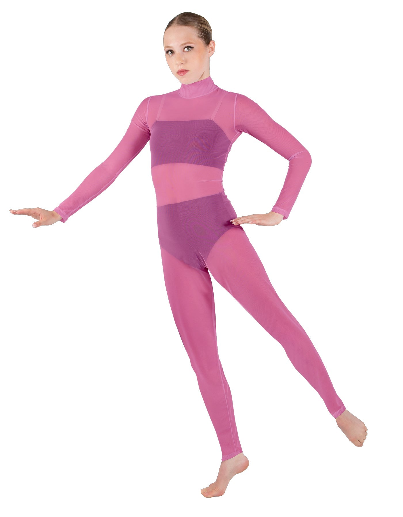Solid Lycra LS Tneck Open Back Unitard with Bandeau and Panty