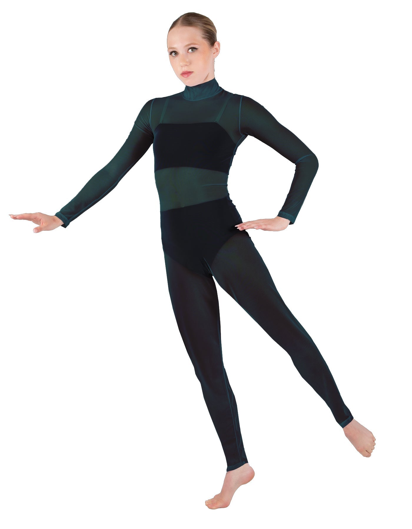 Solid Lycra LS Tneck Open Back Unitard with Bandeau and Panty