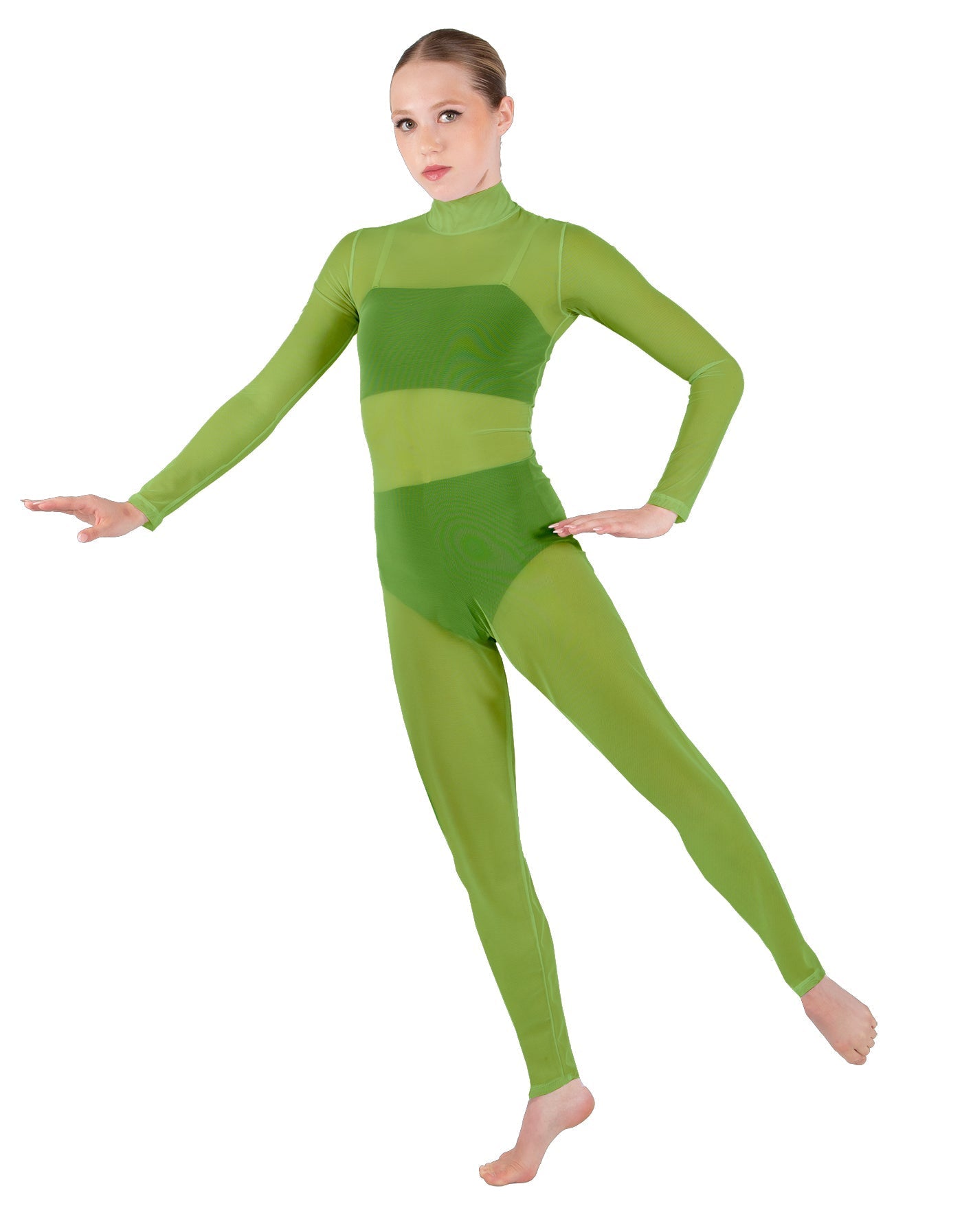 Solid Lycra LS Tneck Open Back Unitard with Bandeau and Panty