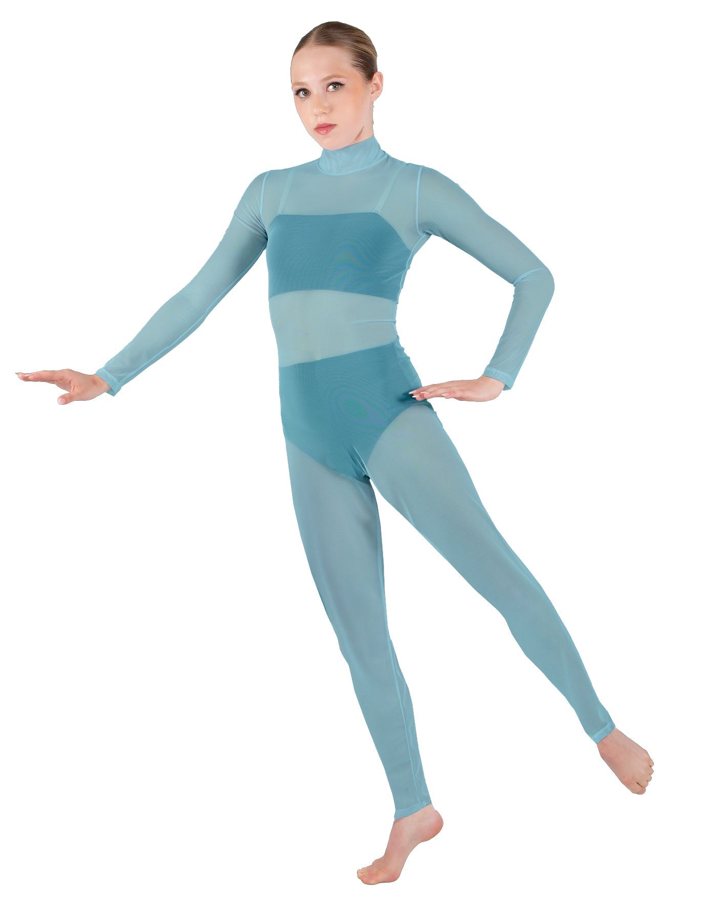 Solid Lycra LS Tneck Open Back Unitard with Bandeau and Panty