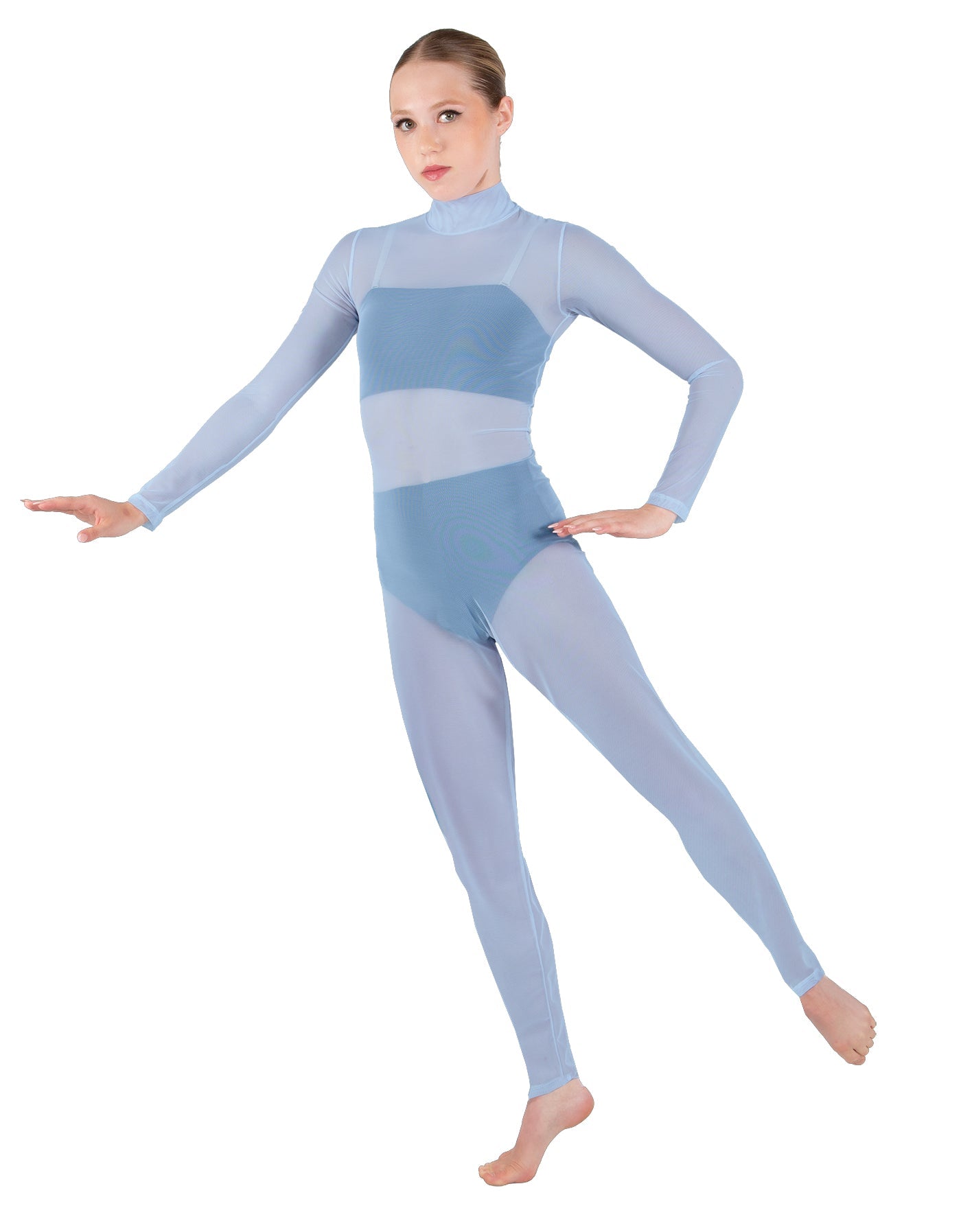Solid Lycra LS Tneck Open Back Unitard with Bandeau and Panty