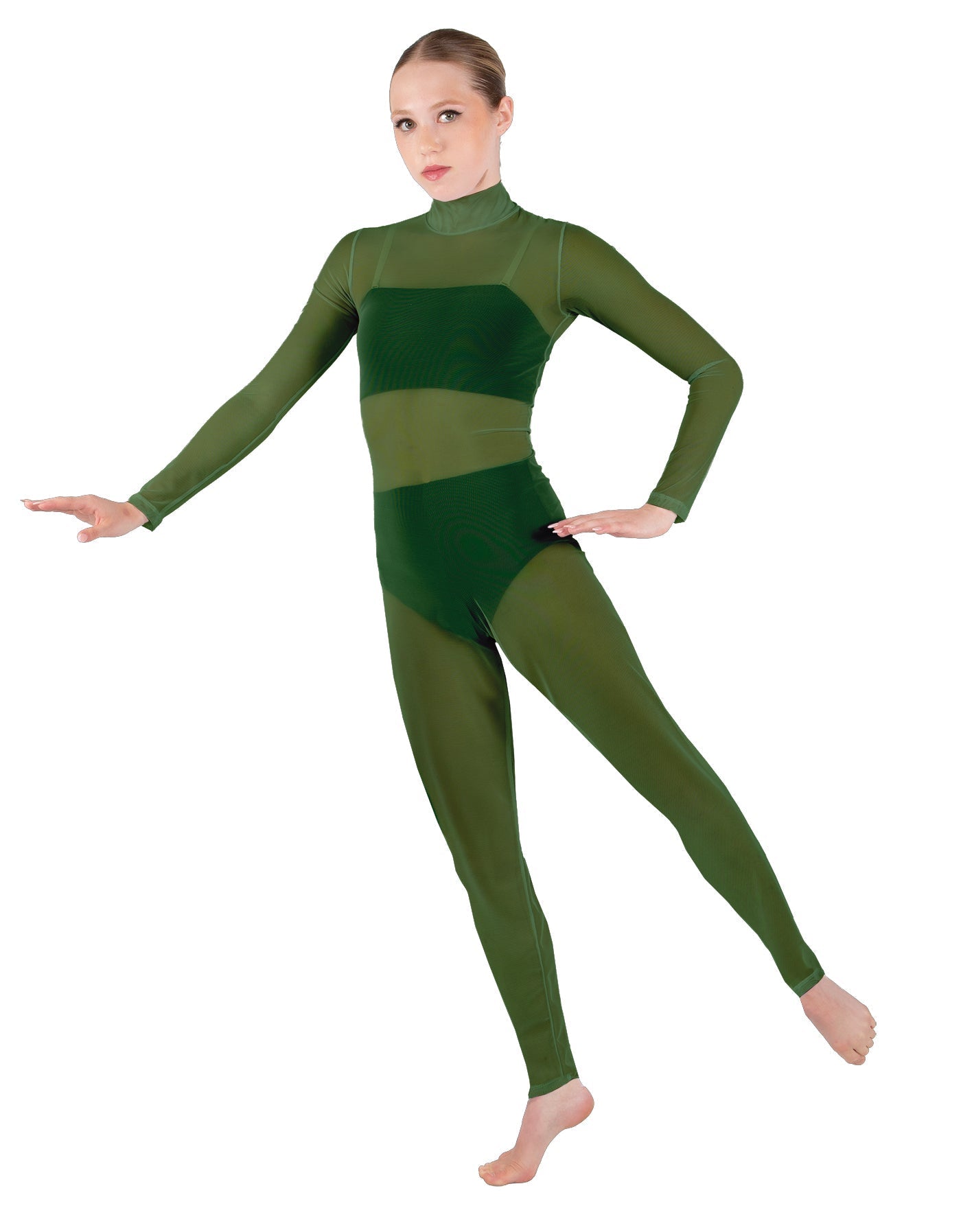 Solid Lycra LS Tneck Open Back Unitard with Bandeau and Panty