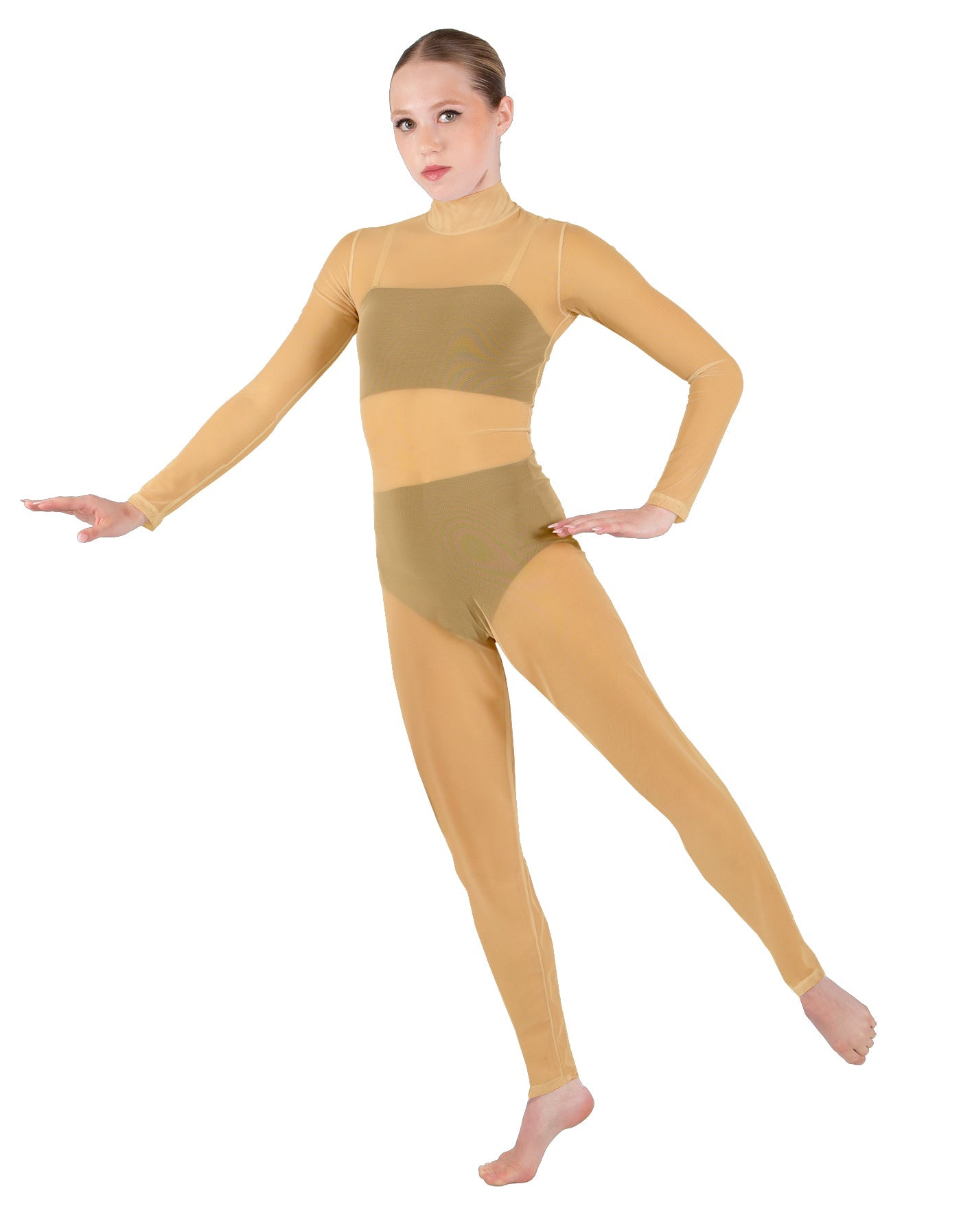 Solid Lycra LS Tneck Open Back Unitard with Bandeau and Panty