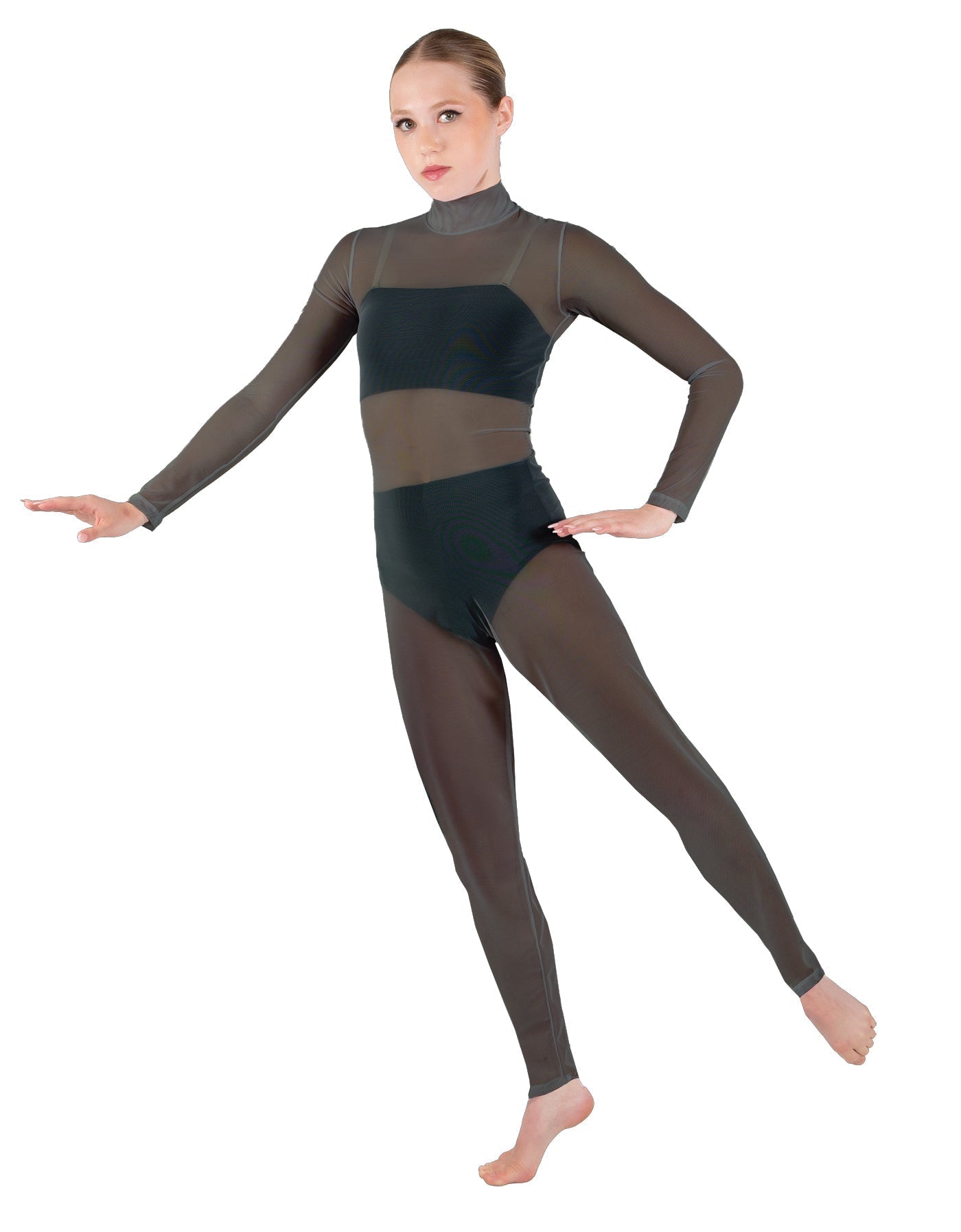 Solid Lycra LS Tneck Open Back Unitard with Bandeau and Panty