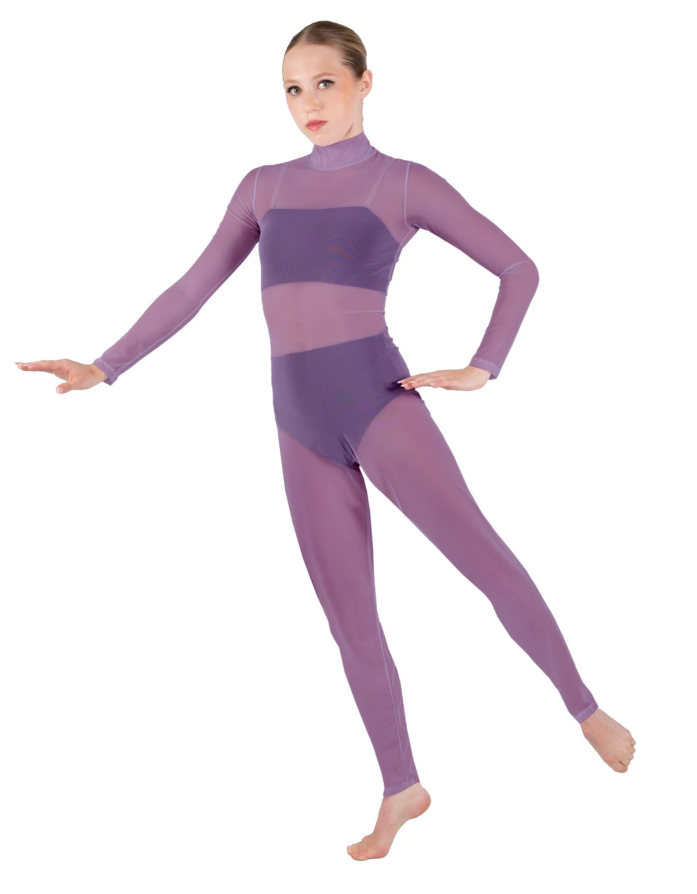 Solid Lycra LS Tneck Open Back Unitard with Bandeau and Panty