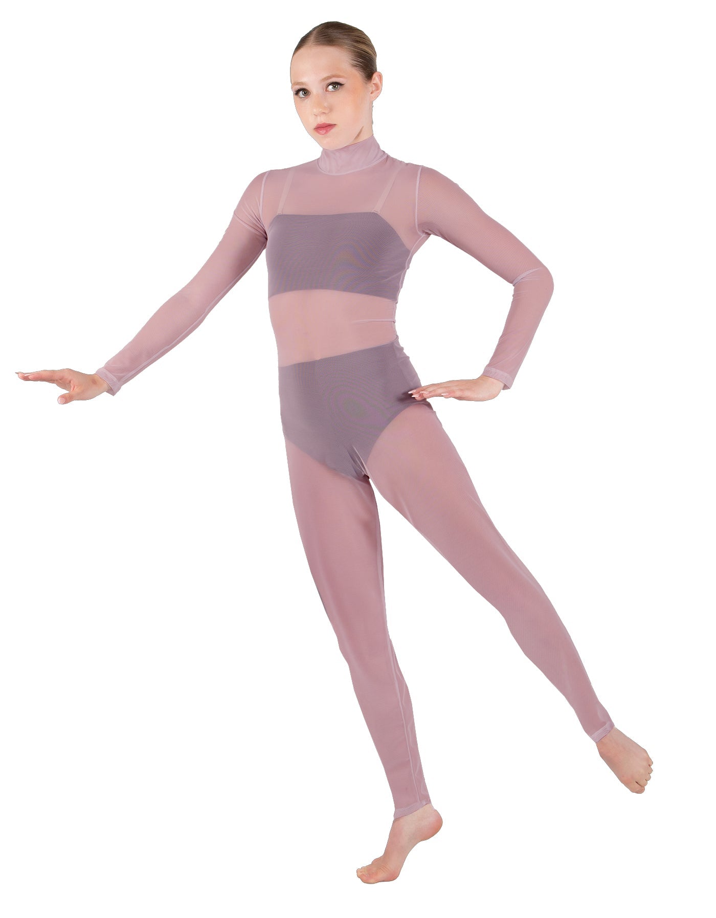 Solid Lycra LS Tneck Open Back Unitard with Bandeau and Panty