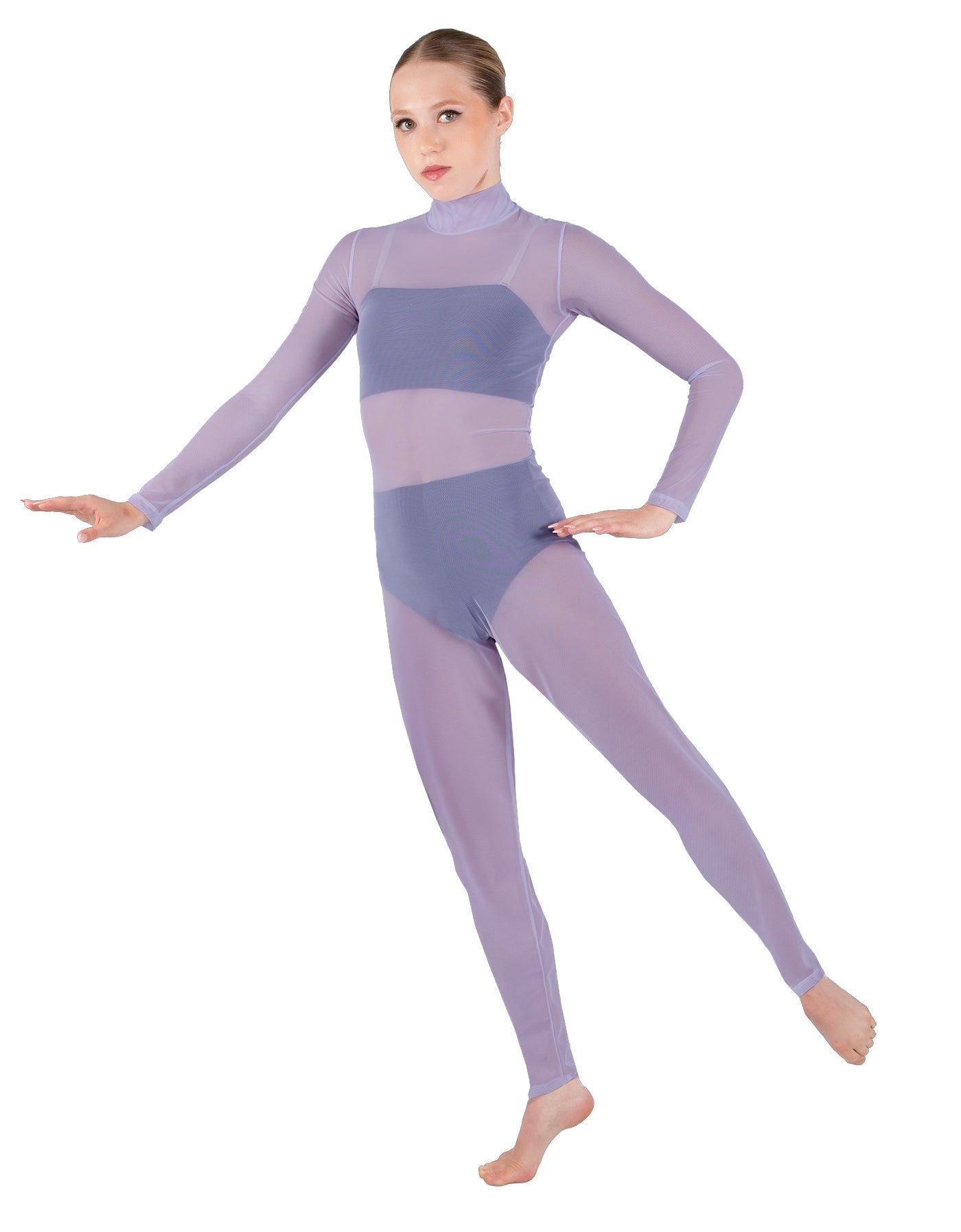 Solid Lycra LS Tneck Open Back Unitard with Bandeau and Panty