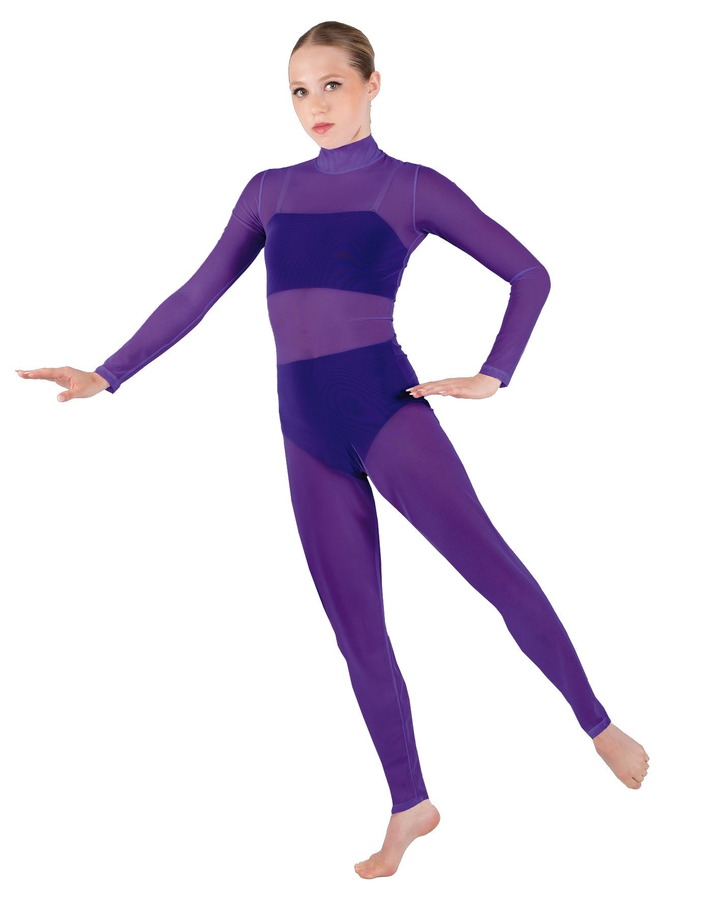 Solid Lycra LS Tneck Open Back Unitard with Bandeau and Panty