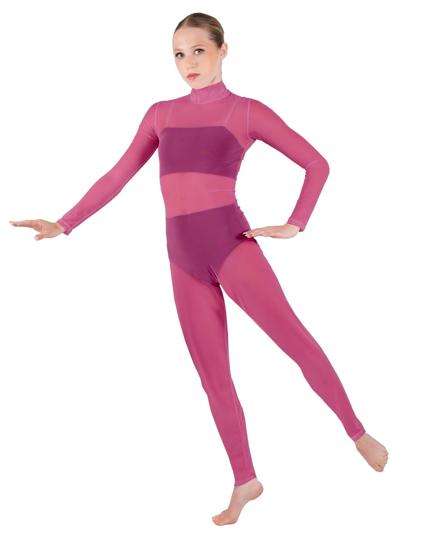 Solid Lycra LS Tneck Open Back Unitard with Bandeau and Panty