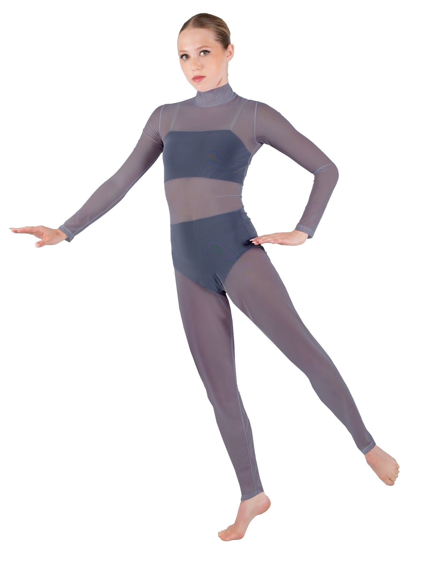 Solid Lycra LS Tneck Open Back Unitard with Bandeau and Panty