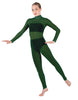 Solid Lycra LS Tneck Open Back Unitard with Bandeau and Panty