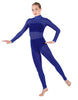 Solid Lycra LS Tneck Open Back Unitard with Bandeau and Panty