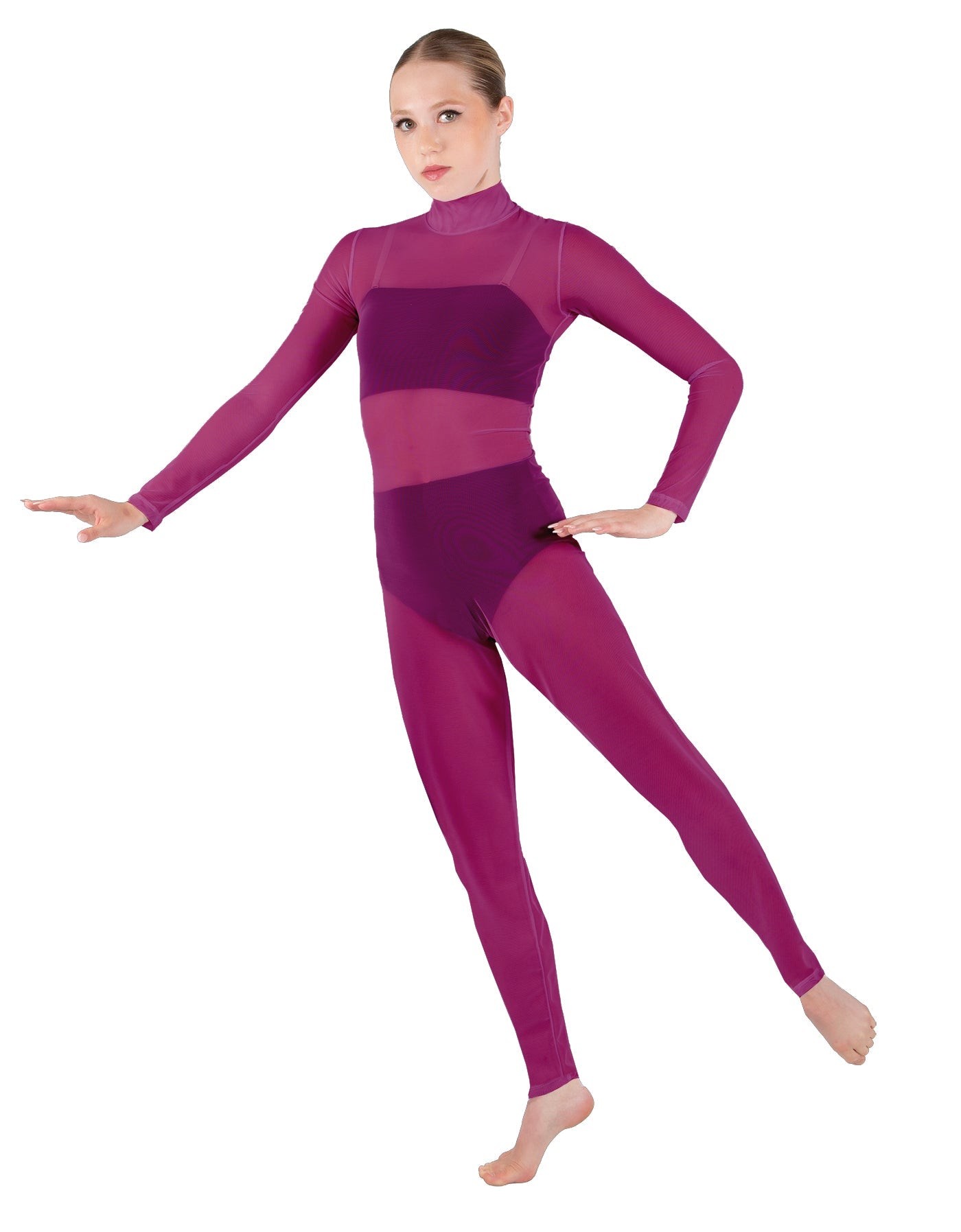 Solid Lycra LS Tneck Open Back Unitard with Bandeau and Panty
