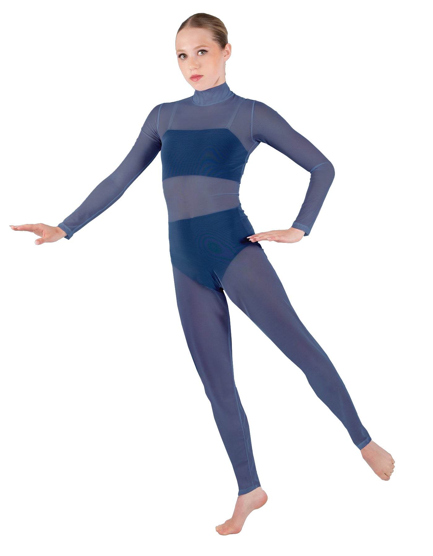 Solid Lycra LS Tneck Open Back Unitard with Bandeau and Panty
