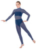 Solid Lycra LS Tneck Open Back Unitard with Bandeau and Panty