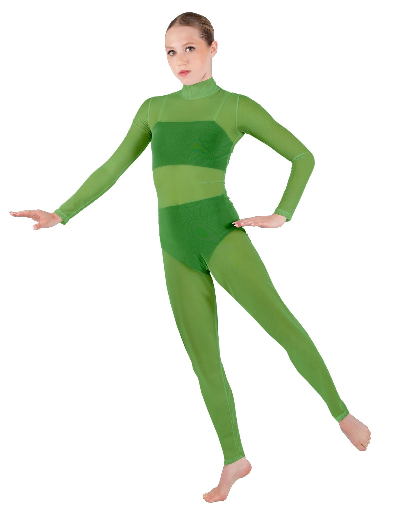 Solid Lycra LS Tneck Open Back Unitard with Bandeau and Panty
