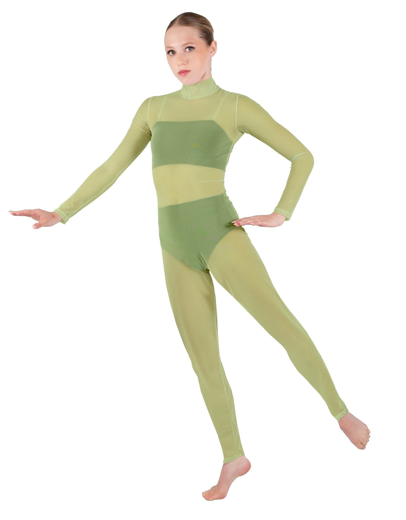 Solid Lycra LS Tneck Open Back Unitard with Bandeau and Panty