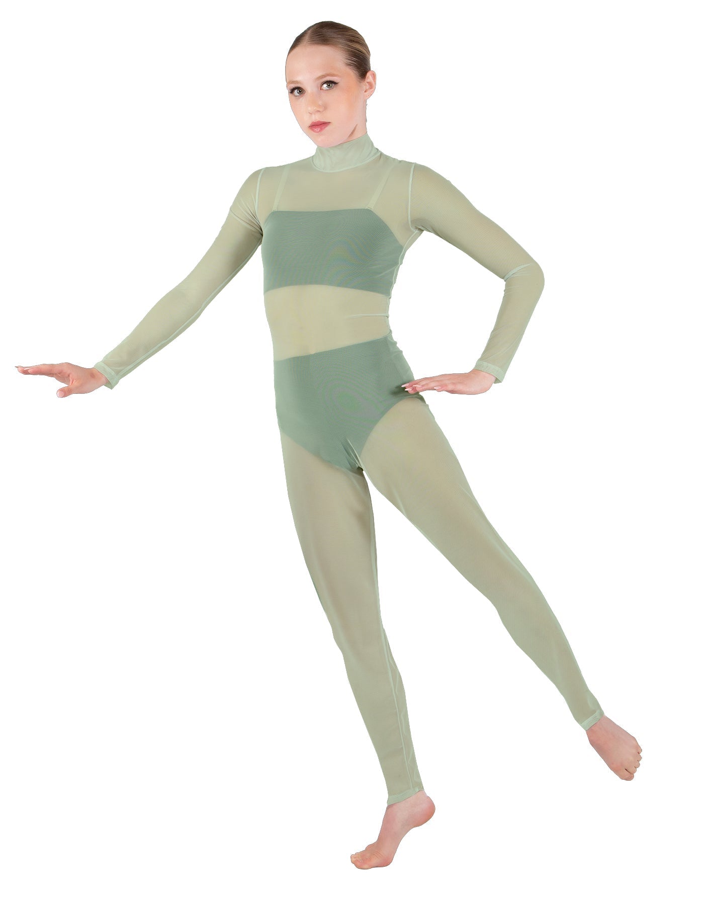 Solid Lycra LS Tneck Open Back Unitard with Bandeau and Panty