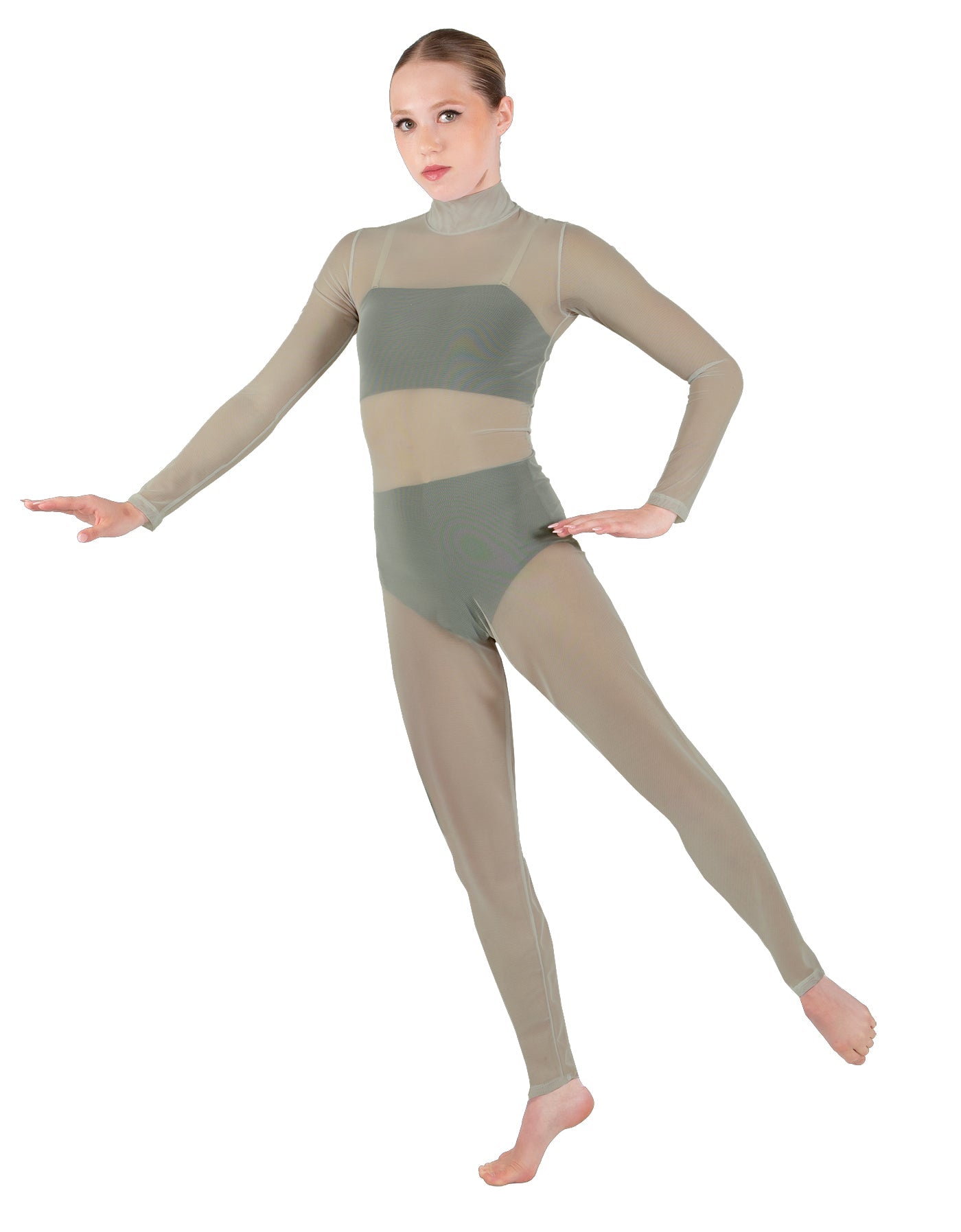 Solid Lycra LS Tneck Open Back Unitard with Bandeau and Panty