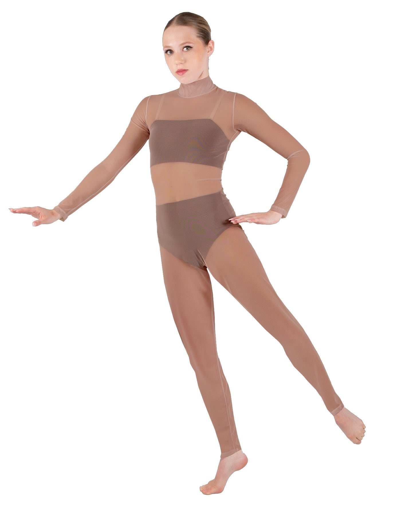 Solid Lycra LS Tneck Open Back Unitard with Bandeau and Panty