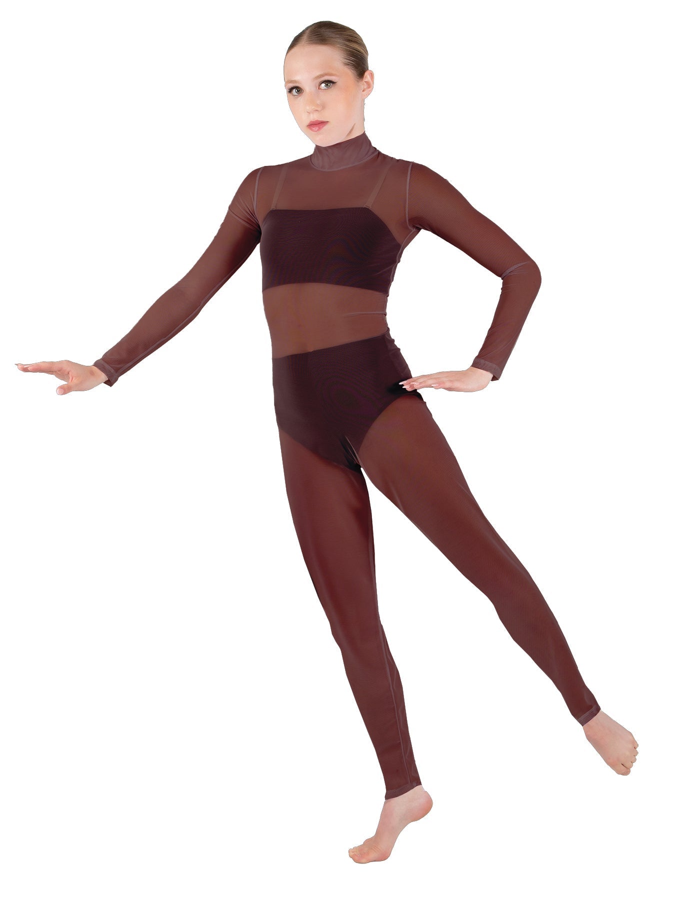 Solid Lycra LS Tneck Open Back Unitard with Bandeau and Panty