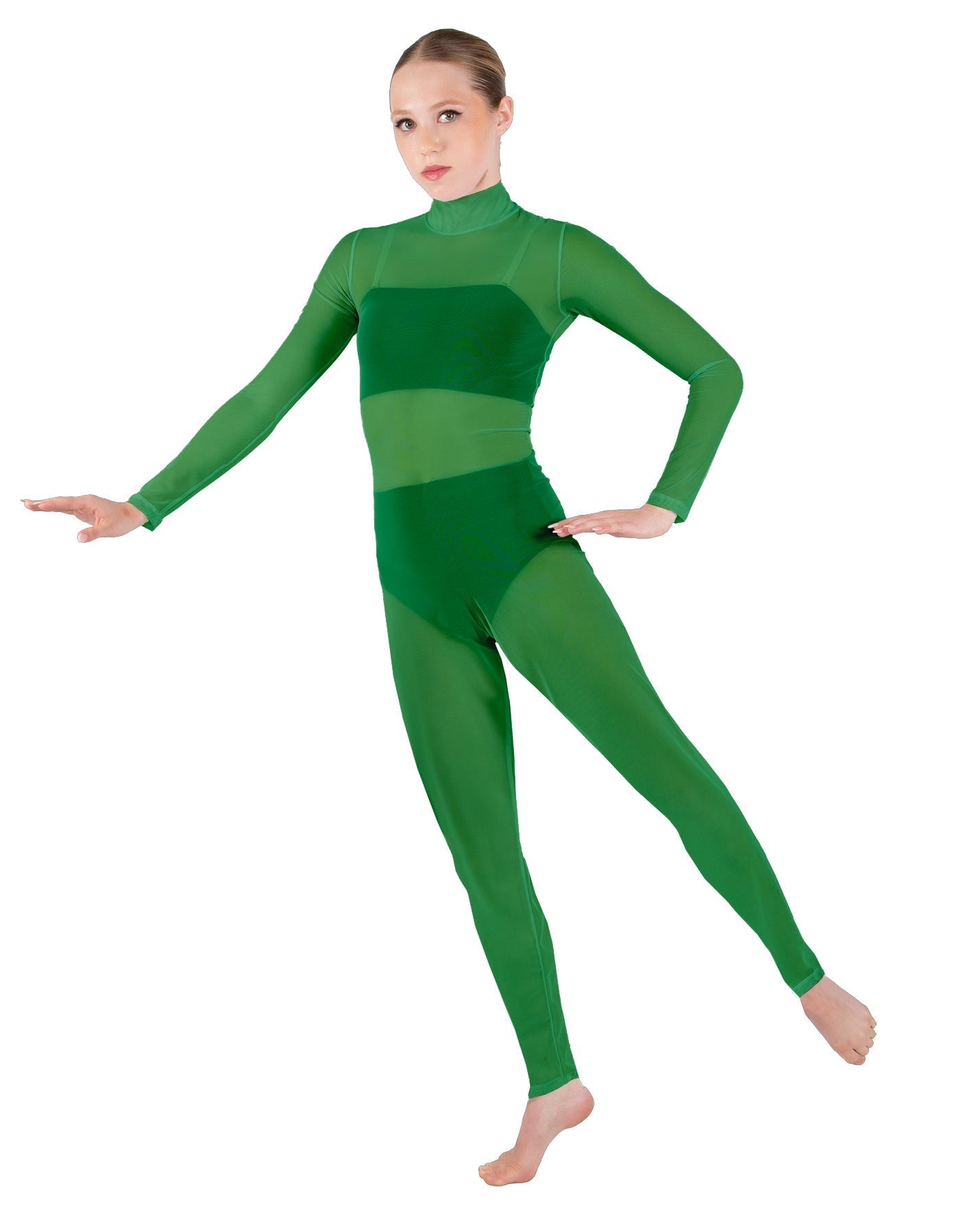 Solid Lycra LS Tneck Open Back Unitard with Bandeau and Panty