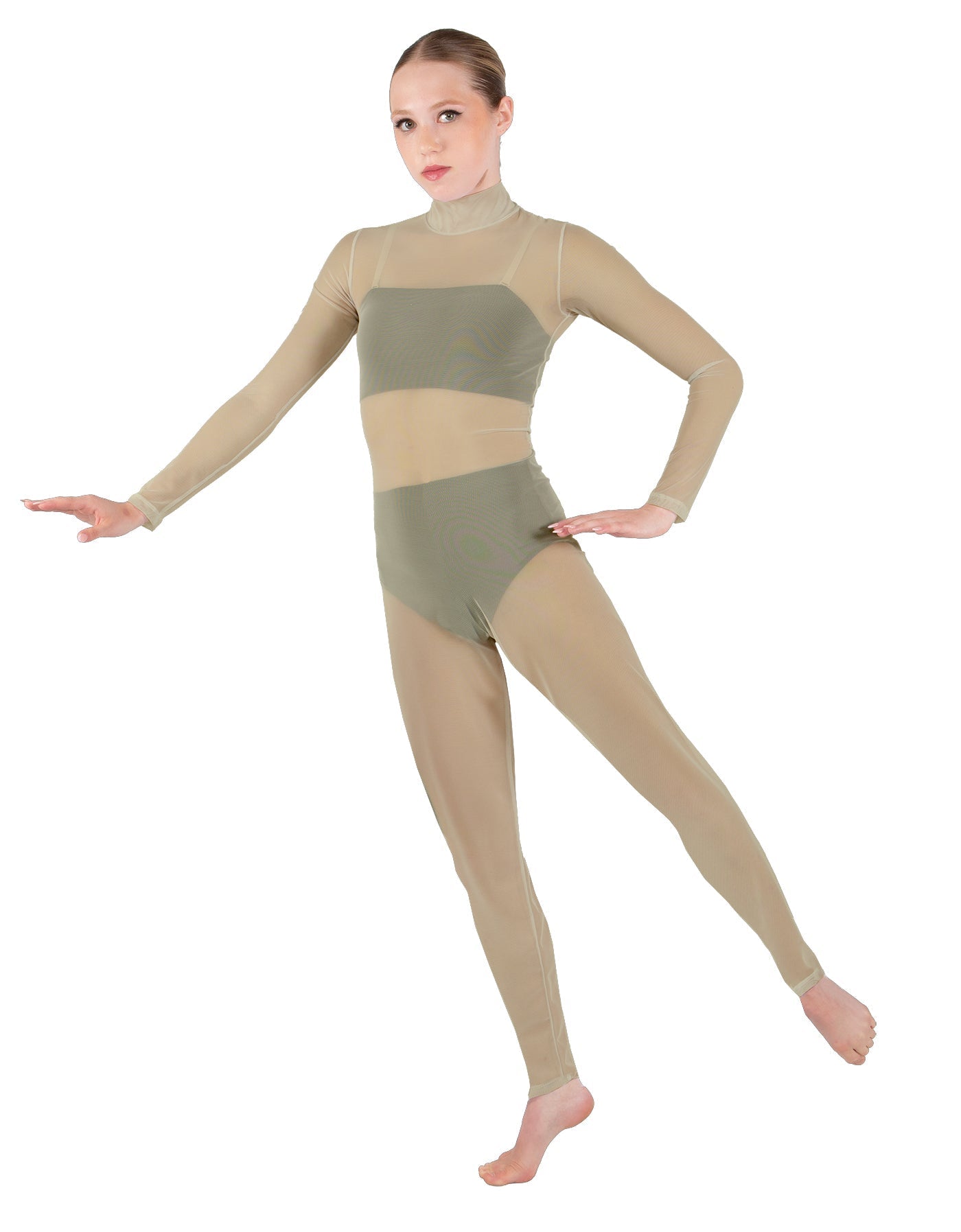 Solid Lycra LS Tneck Open Back Unitard with Bandeau and Panty