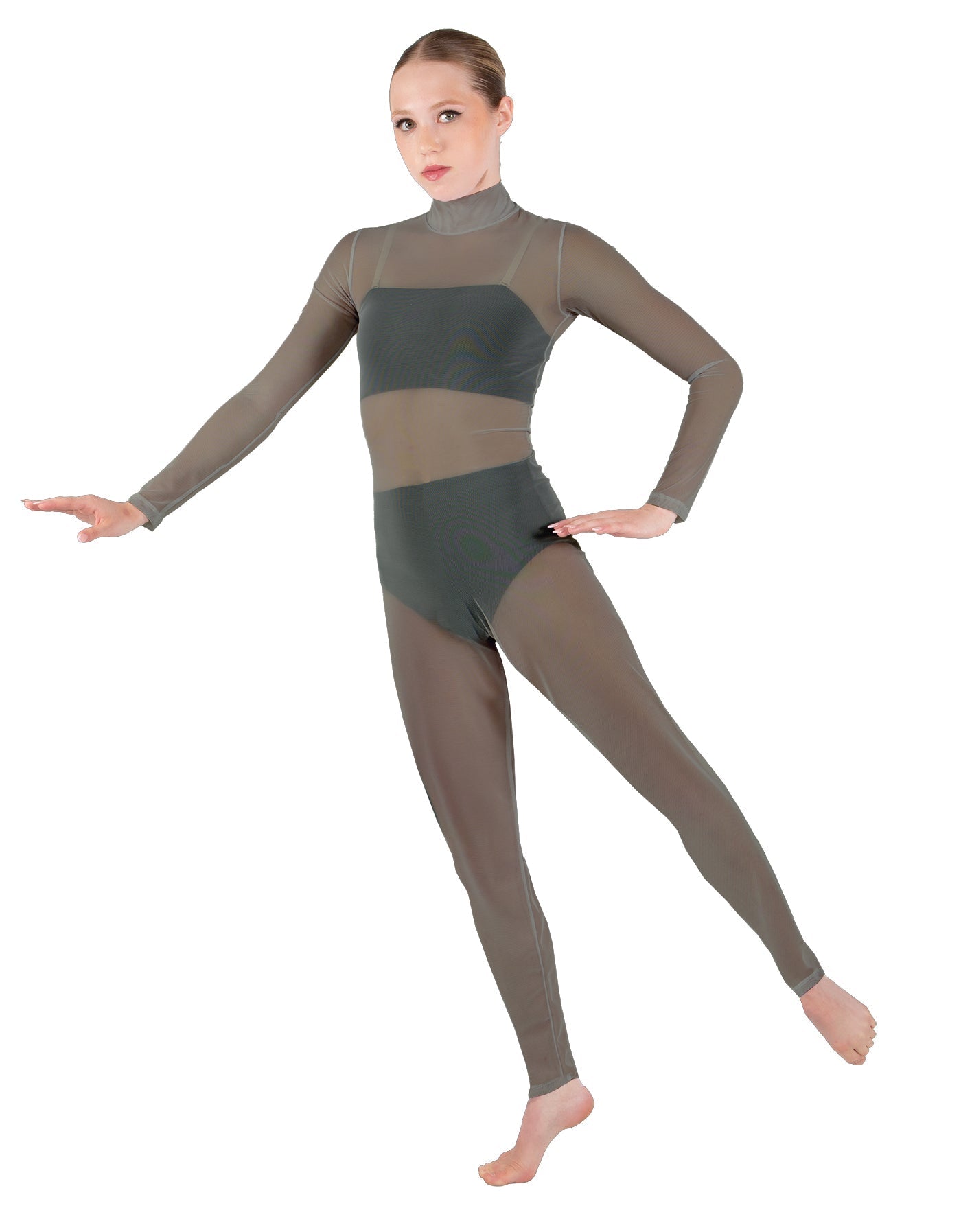 Solid Lycra LS Tneck Open Back Unitard with Bandeau and Panty