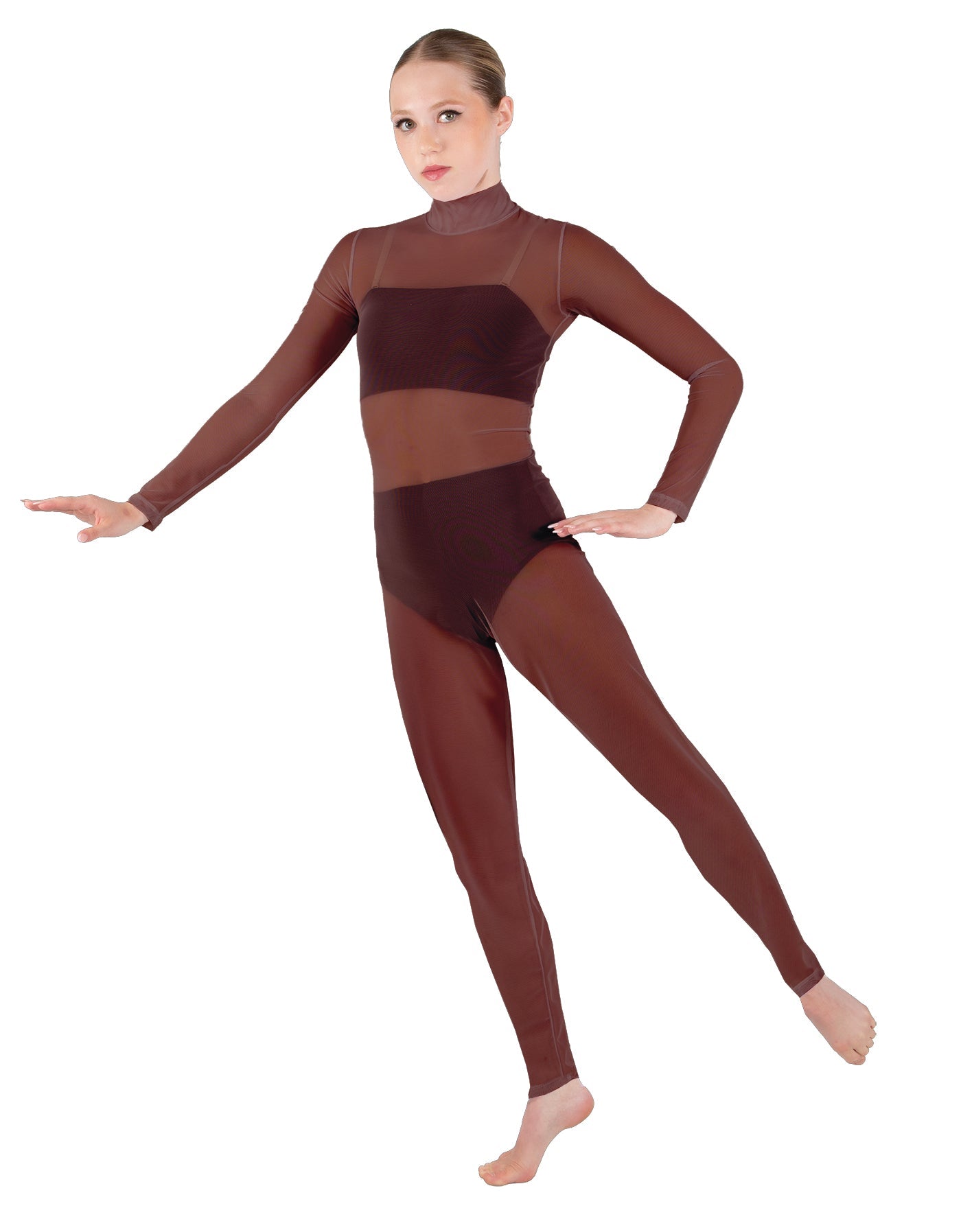 Solid Lycra LS Tneck Open Back Unitard with Bandeau and Panty