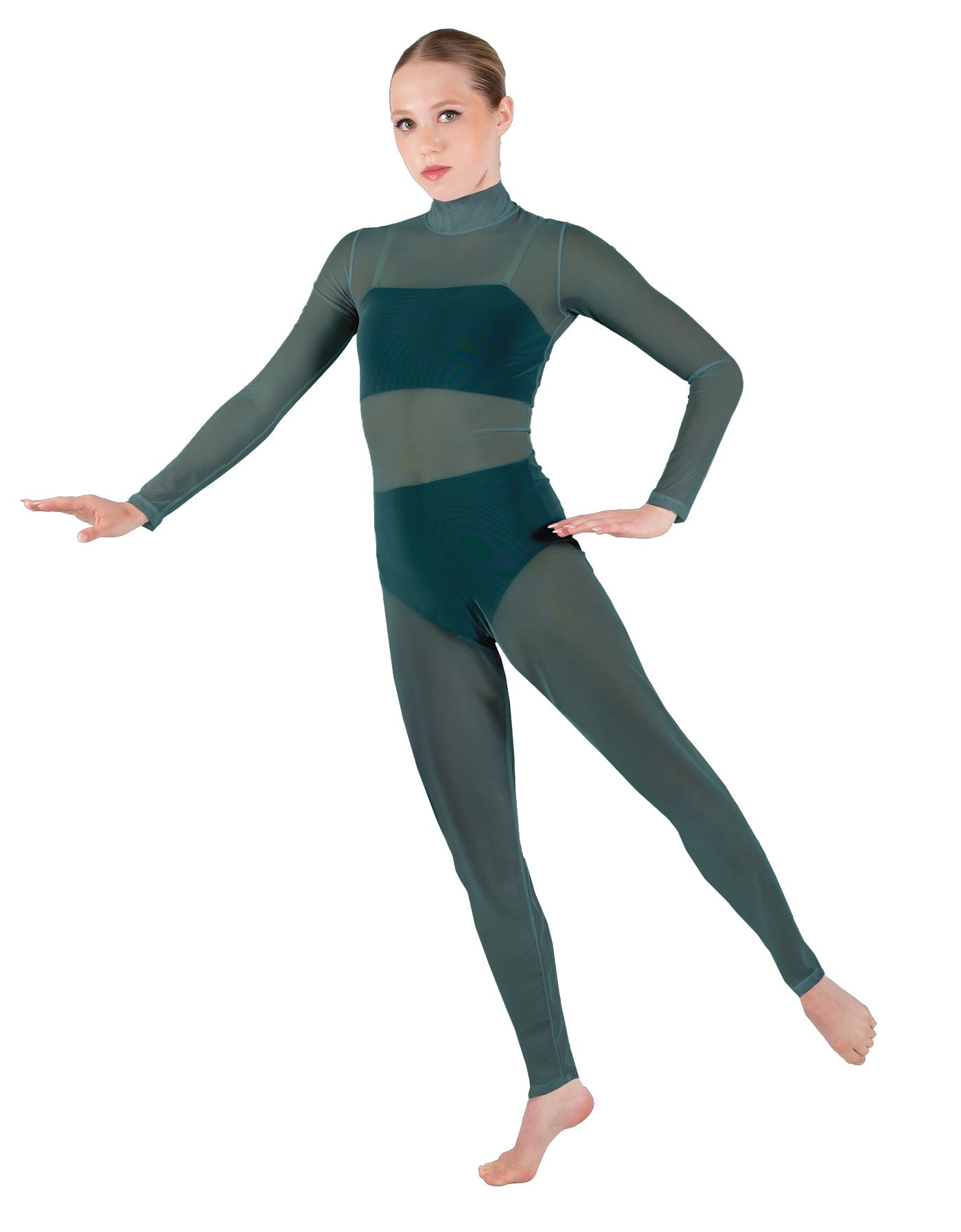 Solid Lycra LS Tneck Open Back Unitard with Bandeau and Panty